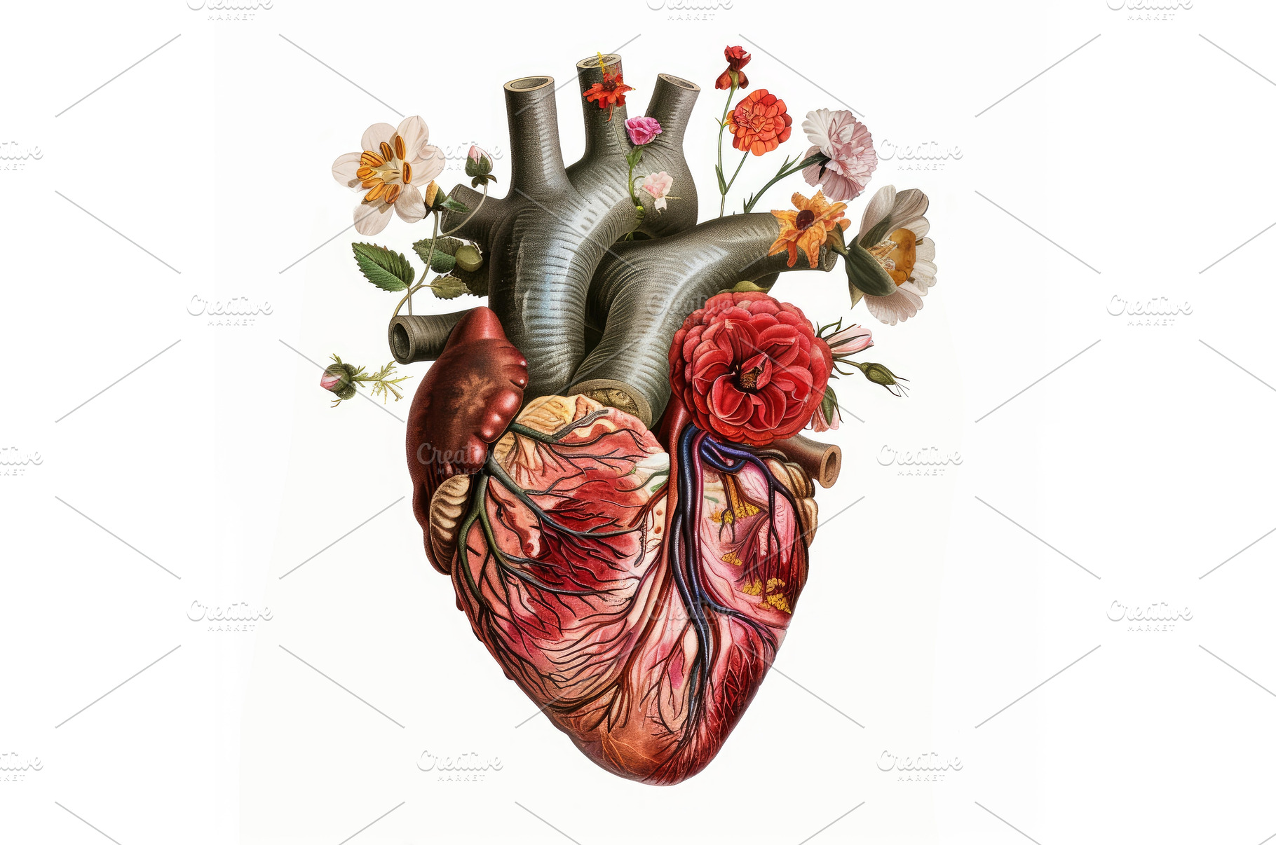 Anatomical heart blooming with, a Health & Medical Photo by Ylivdesign