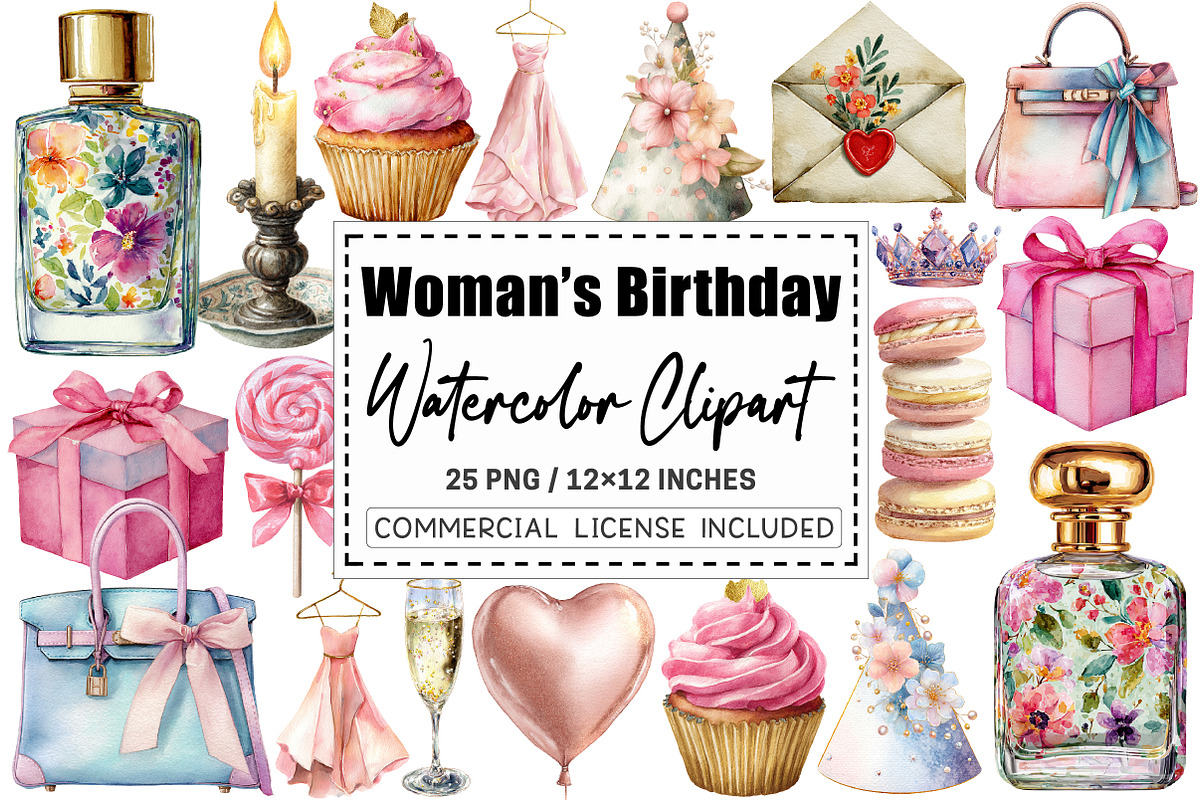 Watercolor Woman’s Birthday Clipart, a Graphic by CitraGraphics (Photo 1 of 4)