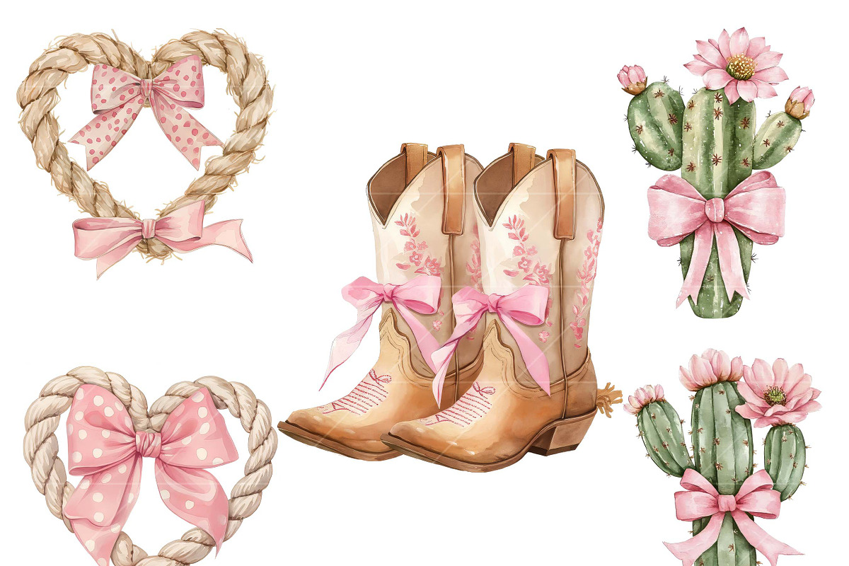 Watercolor Coquette Cowgirl Clipart, a Decorative Illustration by Design Scotch (Photo 4 of 8)