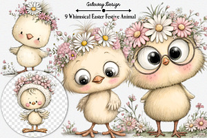 9 Whimsical Easter Festive Animal, an Illustration by GatewayDesign