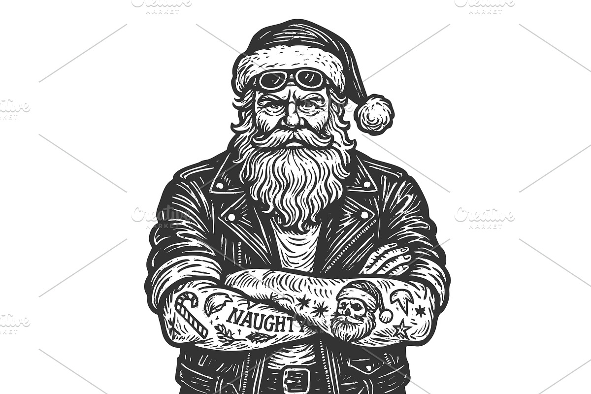 Tattooed tough Santa Claus in, an Illustration by AlexArt
