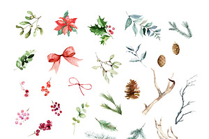 Winter Greenery Watercolor Graphics