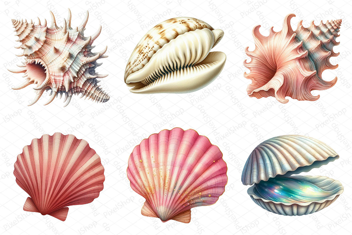 Watercolor Seashells Clipart, an Illustration by DreamPrint404 (Photo 2 of 6)