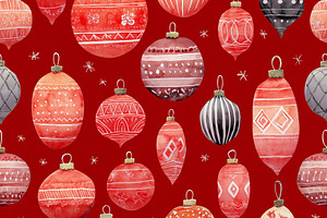 Christmas baubles seamless pattern with red, black, and white watercolor winter, a Photo by Studio ANNA