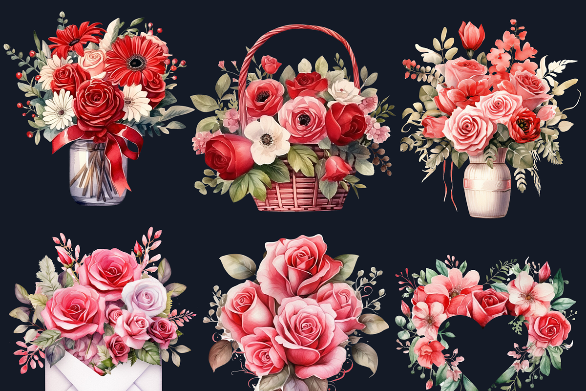 Valentine's Day Flowers Clipart, a Seasonal Illustration by GiraffeCreative (Photo 7 of 9)