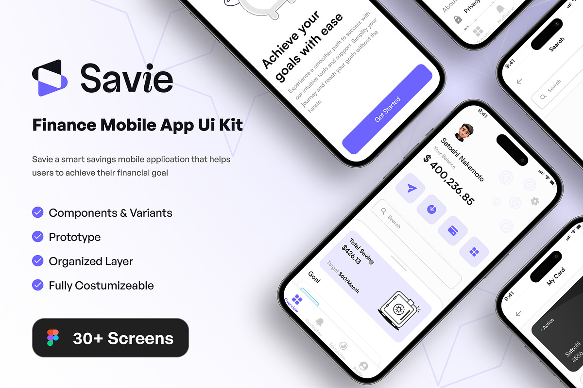Savie - Finance Mobile App UI Kit, an UI Kit Template by restiyathena (Photo 1 of 6)