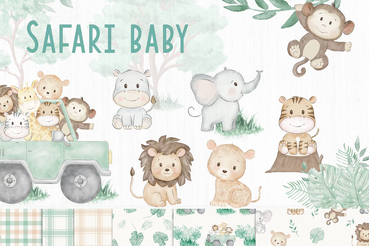 Watercolor Safari Clipart, an Illustration by Lolytop Studio (Photo 1 of 8)