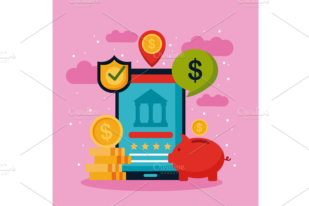 smartphone with banking app, a Finance Illustration by studiogstock