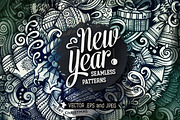 New Year Graphic Doodle Patterns, a Pattern Graphic by BALABOLKA (Thumbnail 1 of 6)