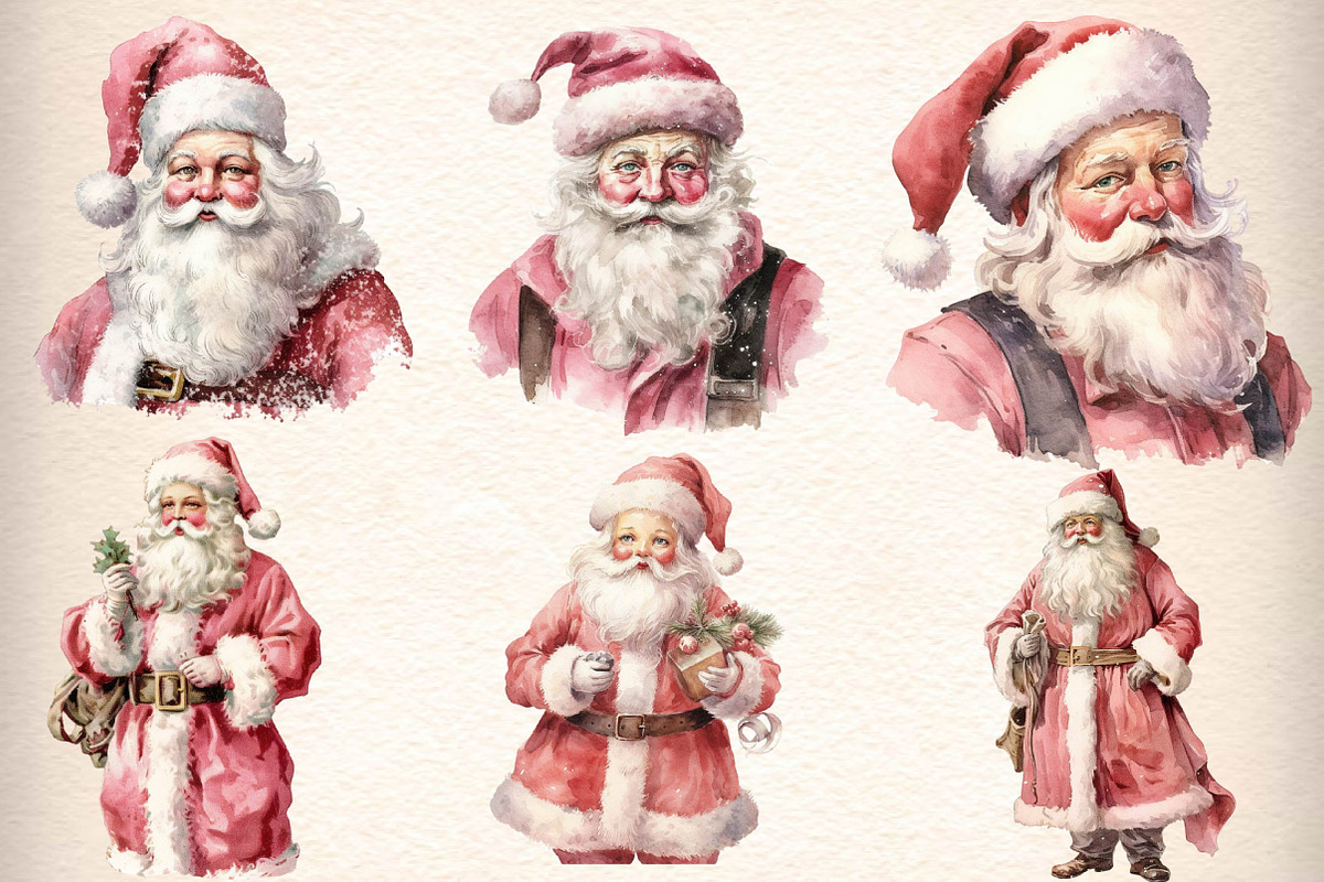 Vintage Christmas pink Santa clipart, an Illustration by CreationArt (Photo 3 of 4)