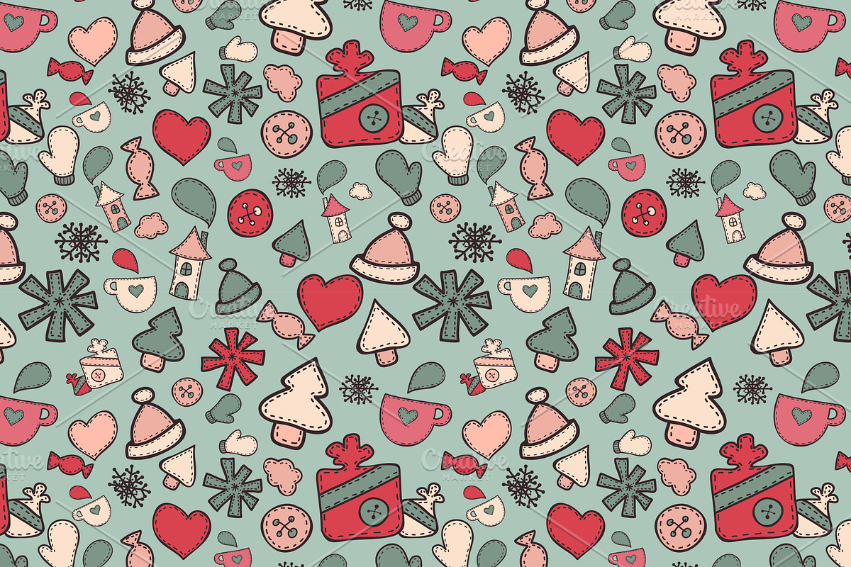Winter cute patterns + elements. preview 3
