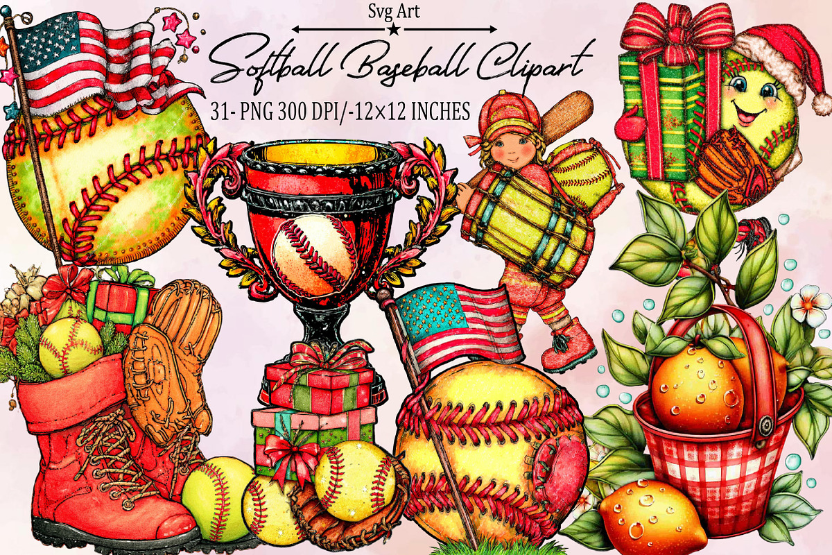 Softball Baseball Clipart Bundle., an Illustration by SVGArt (Photo 1 of 9)