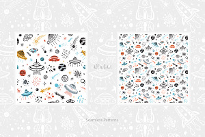 Space Seamless Patterns And Cliparts