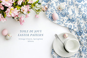 Easter Blue Toile Seamless Pattern, a Pattern Graphic by Olya Creative (Thumbnail 2 of 6)