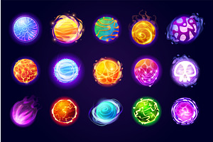 Cartoon magic orbs. Energy balls, an Illustration by Stock-Smart-Start