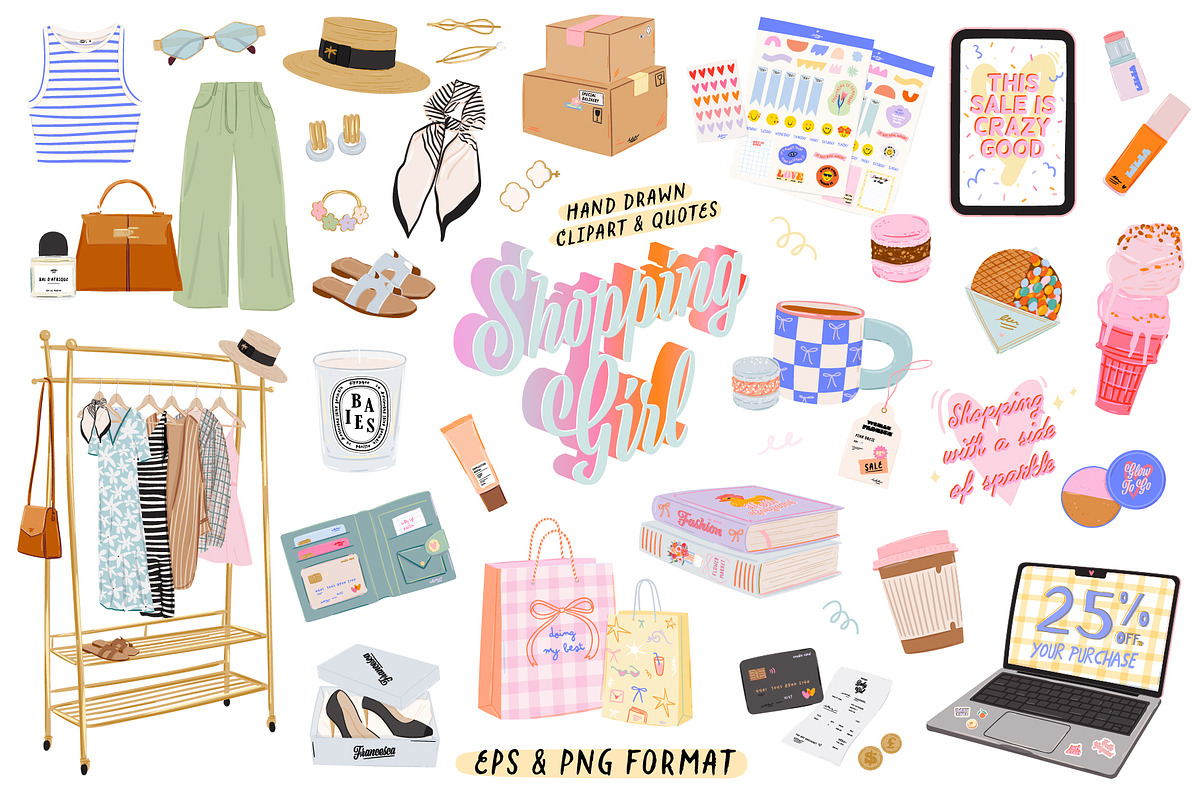 Shopping Girl Clipart Fashion Quotes, an Object Graphic by Ruslana Lubenets (Photo 1 of 15)
