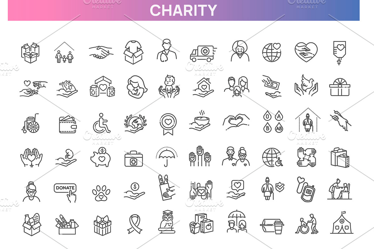 Charity and volunteering icon set, an Outline Icon by Tettygreen (Photo 1 of 2)
