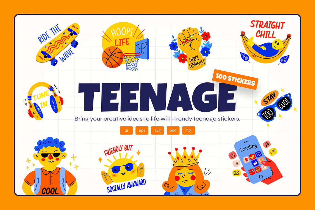 Teenage Stickers Set, an Emoji Icon by Vectors Market (Photo 1 of 9)