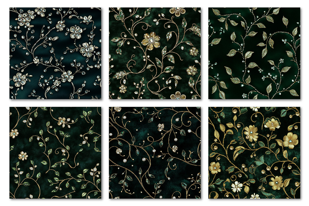 Rhinestone Embroidery Green Fabric, a Texture Graphic by Dream Creation (Photo 4 of 5)