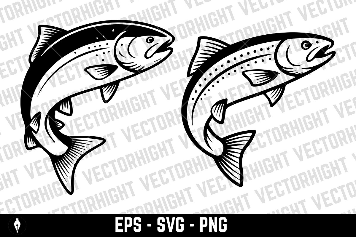 Illustrations of a salmon, an Animal Illustration by Vectorhight (Photo 3 of 5)