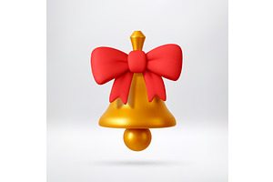 3D Golden christmas bell with red, an Object Illustration by Abscent