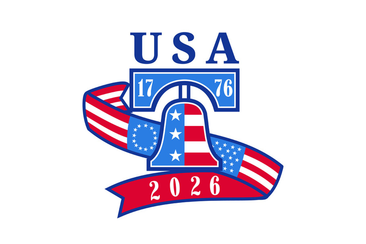 USA 250 Years Liberty Bell Flag Logo, an Illustration by patrimonio (Photo 1 of 3)