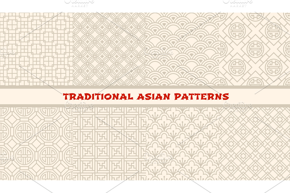 Asian geometric seamless patterns, a Decorative Illustration by Vector ...