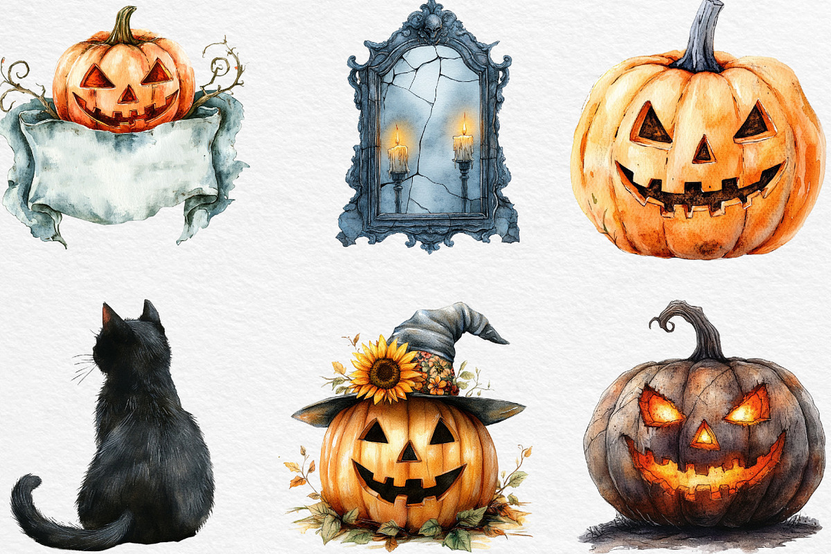 Vintage Halloween Elements Clipart, an Illustration by Black Bird Studio (Photo 6 of 6)