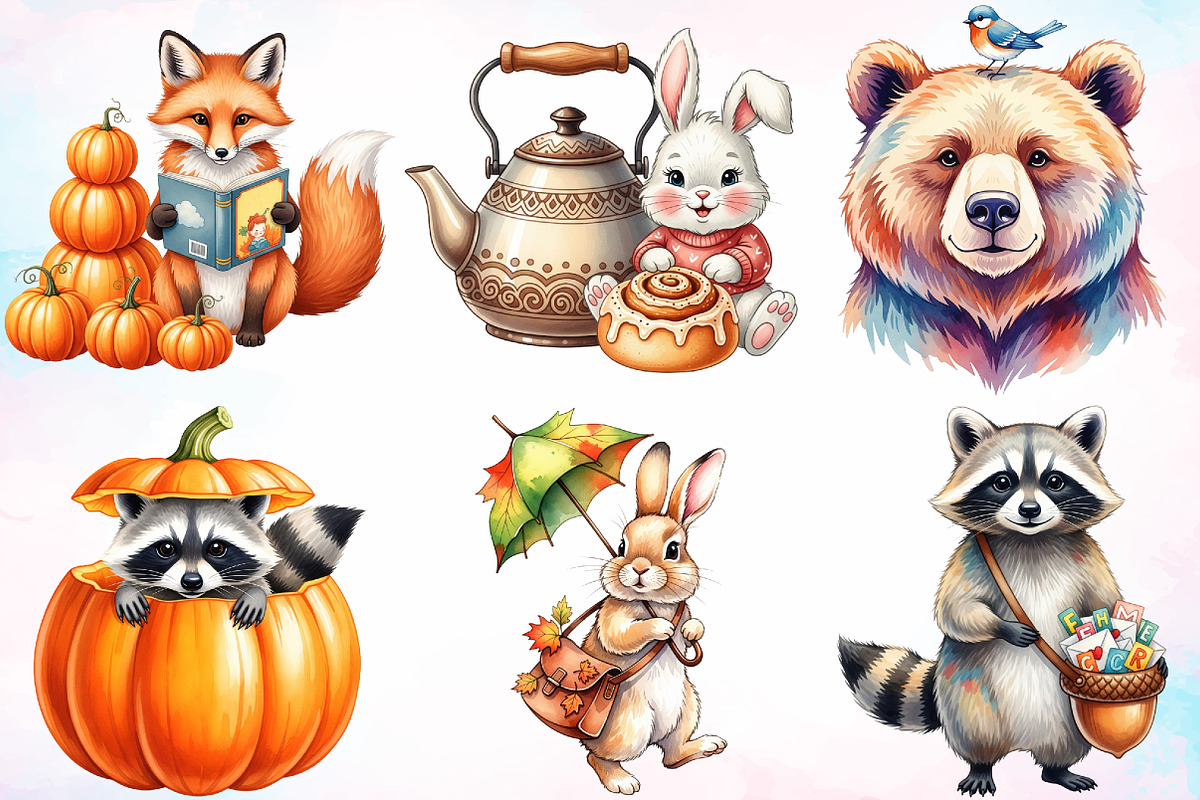 Watercolor Autumn Animals Clipart, a Seasonal Illustration by Canvas Craft (Photo 5 of 9)