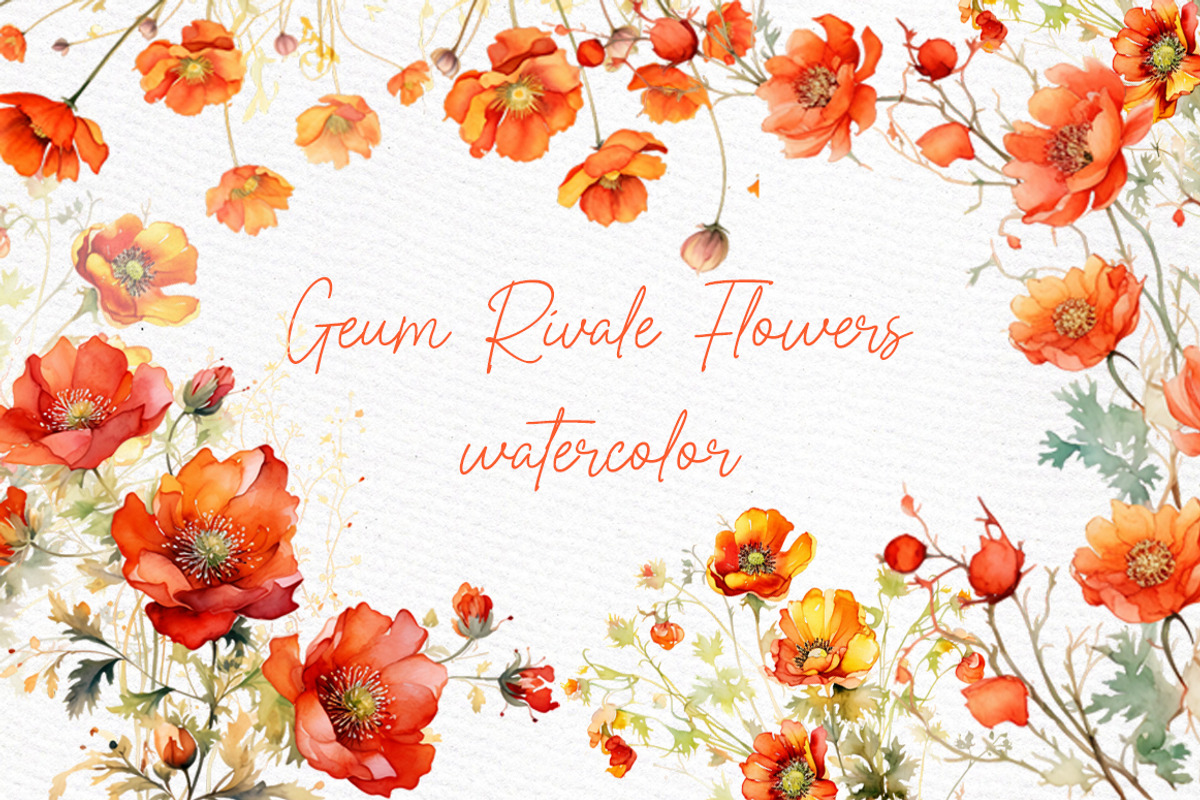 Orange Flowers Clipart Watercolor, a Decorative Illustration by LeCoqDesign (Photo 1 of 5)
