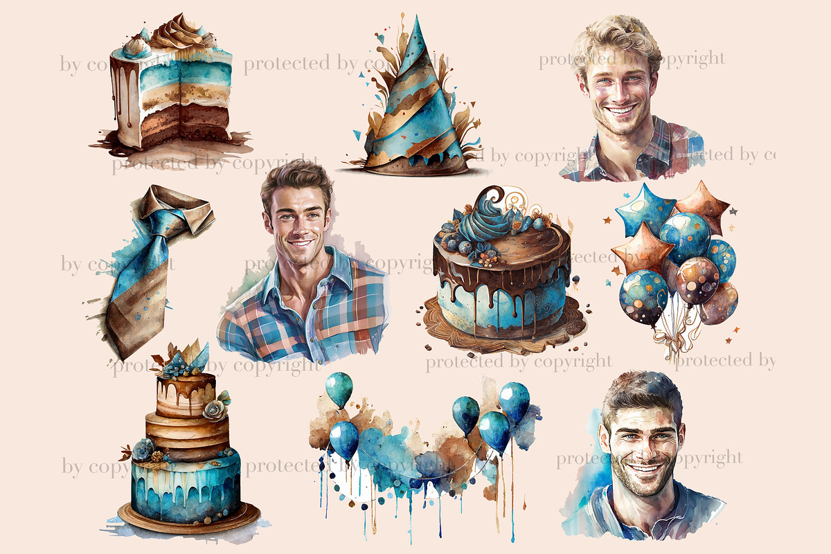 Mans Birthday Clipart, a Person Illustration by GlamArtZhanna (Photo 2 of 5)
