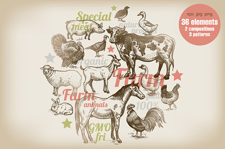Farm animals and products.