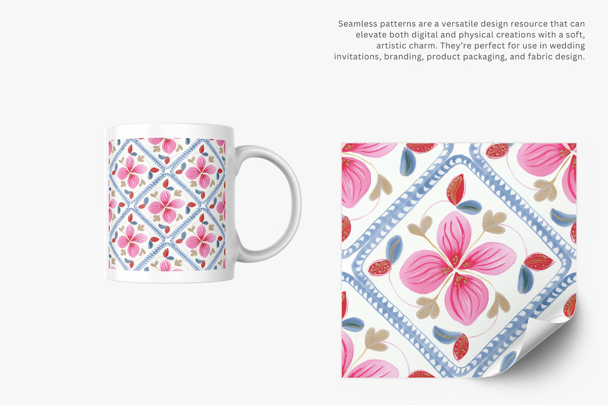 floral tile seamless pattern, a Pattern Graphic by Pink Studio Art (Photo 3 of 5)
