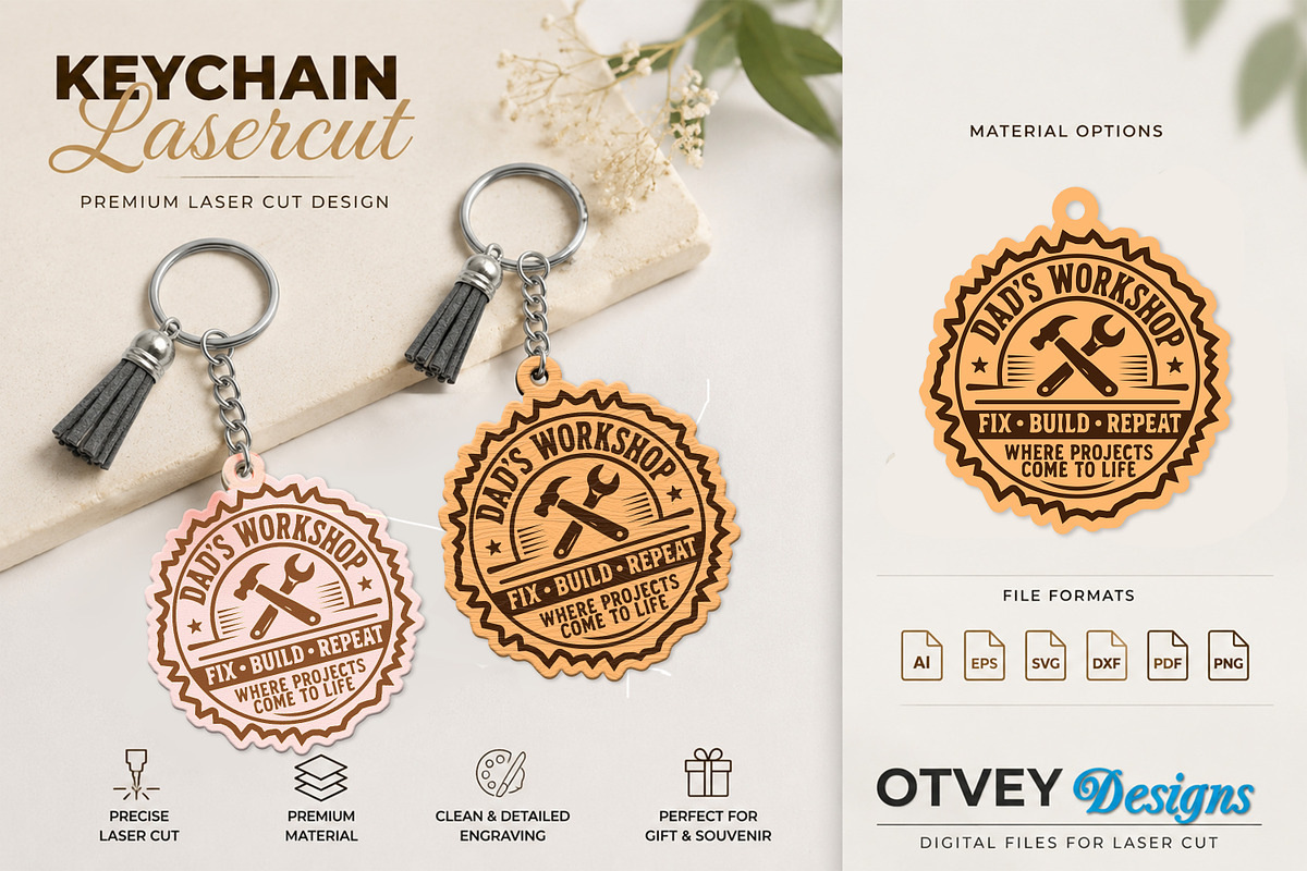 Keychain Dad's Garage Lasercut 12, a Decorative Illustration by OTVEY DESIGN (Photo 3 of 13)