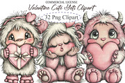 Watercolor Valentine Cute Yeti Clipa, an Illustration by designcity5 (Thumbnail 1 of 5)