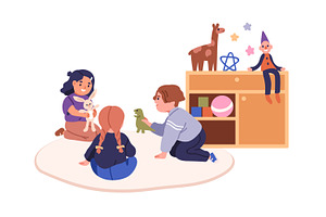 Happy Cute Kids Playing Games Set