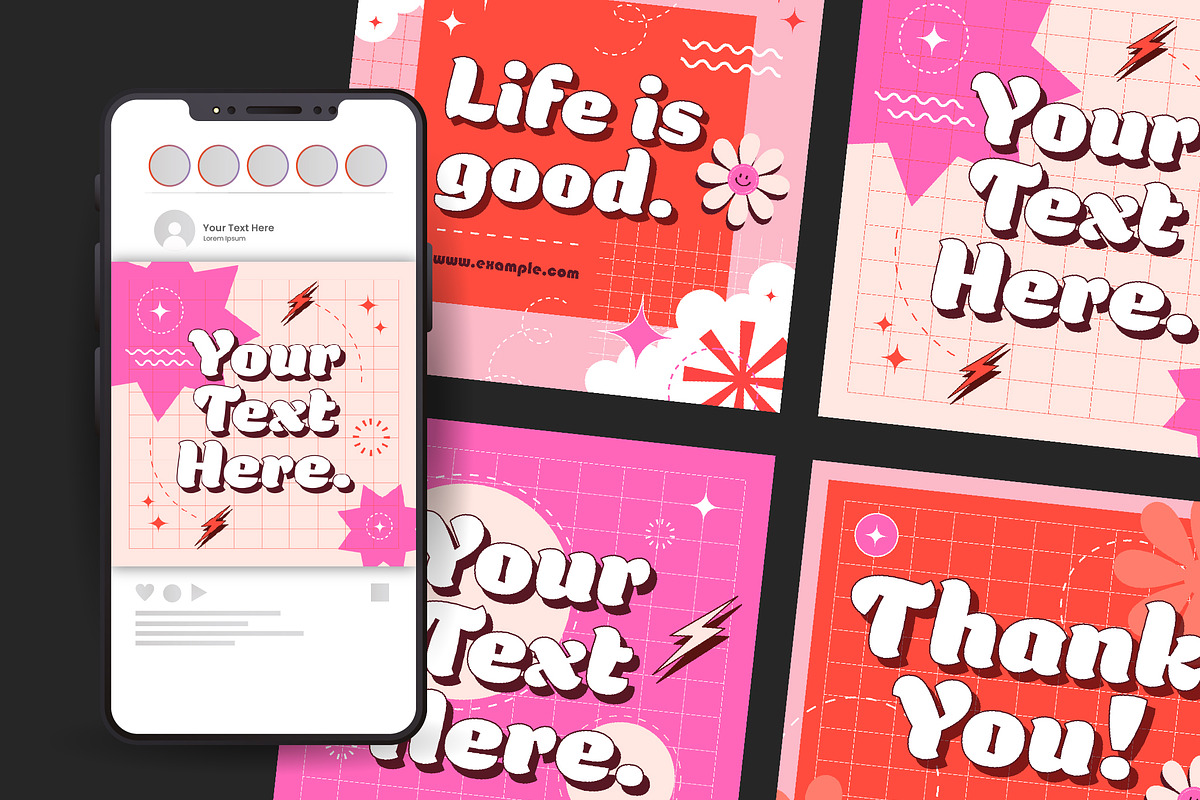 Retro Typography Social Media Posts, a Templates & Theme by studiogstock (Photo 1 of 3)