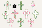 Watercolor Floral Easter Crosses, an Object Graphic by Elena Dorosh (Thumbnail 2 of 5)