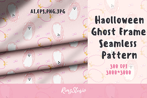 Spooky Halloween Ghost Frame Seamles, a Seasonal Illustration by RimzStudio