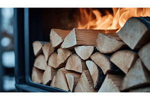 Stack of firewood arranged neatly in, a Background Photo by Sergey Kotenev