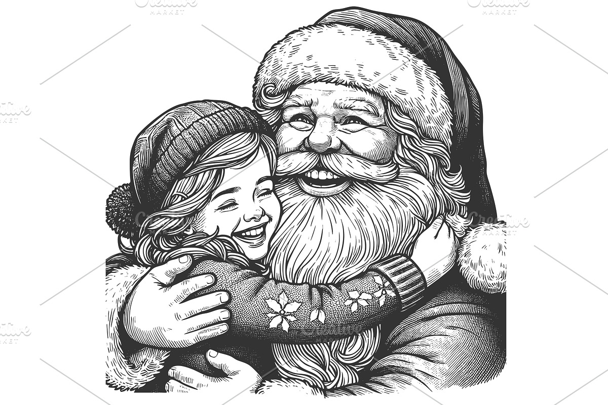 Santa Claus Hugging Happy Child, an Illustration by AlexArt