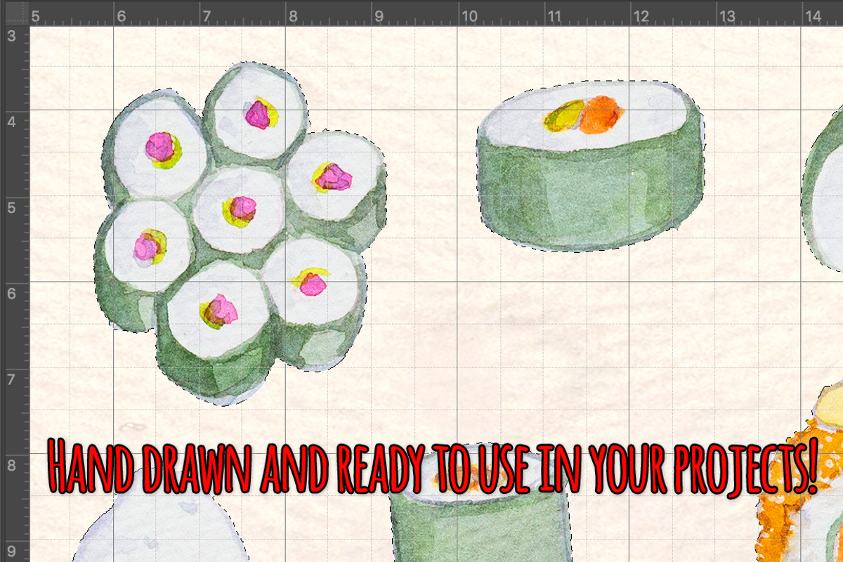 Sushi 50 Watercolour Handpainted Art, a Food Illustration by Violet LeBeaux (Photo 3 of 3)