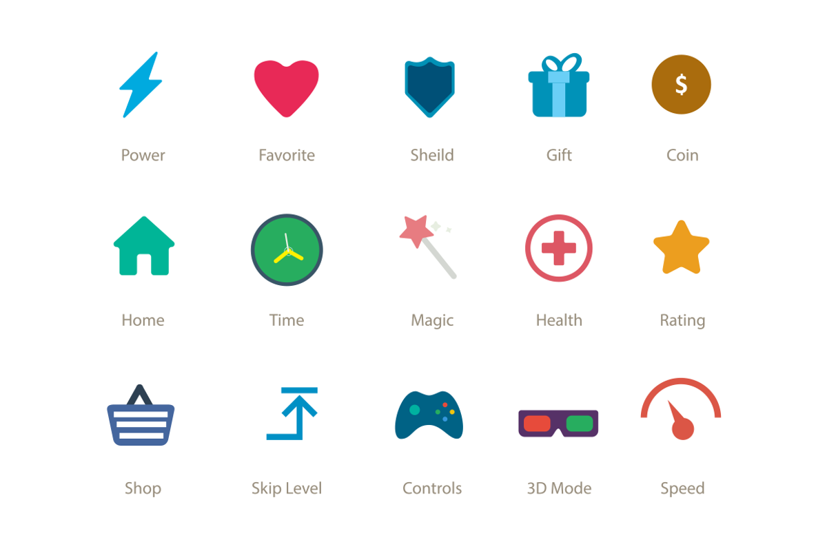Flat Game UI Buttons/Icons preview 3