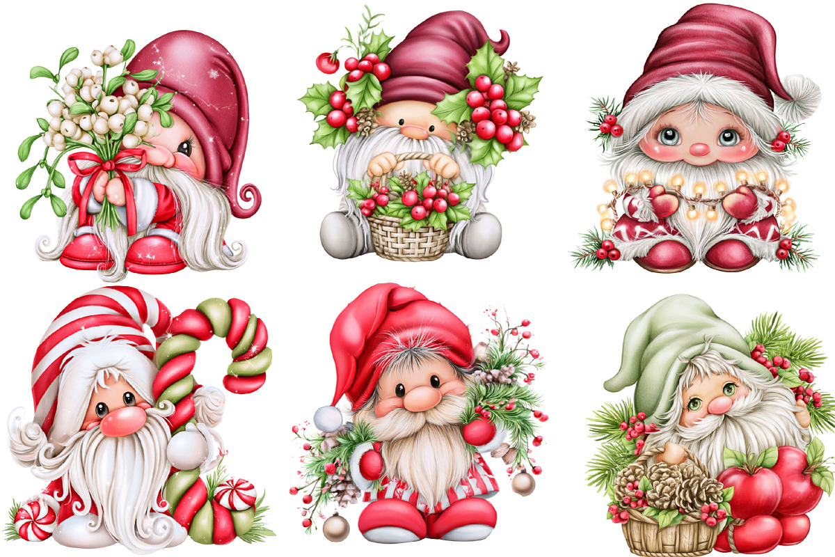Whimsical Christmas Gnome Clipart B, a Seasonal Illustration by SVGArt (Photo 4 of 5)