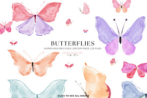 Hand Painted Butterflies PNG Graphic