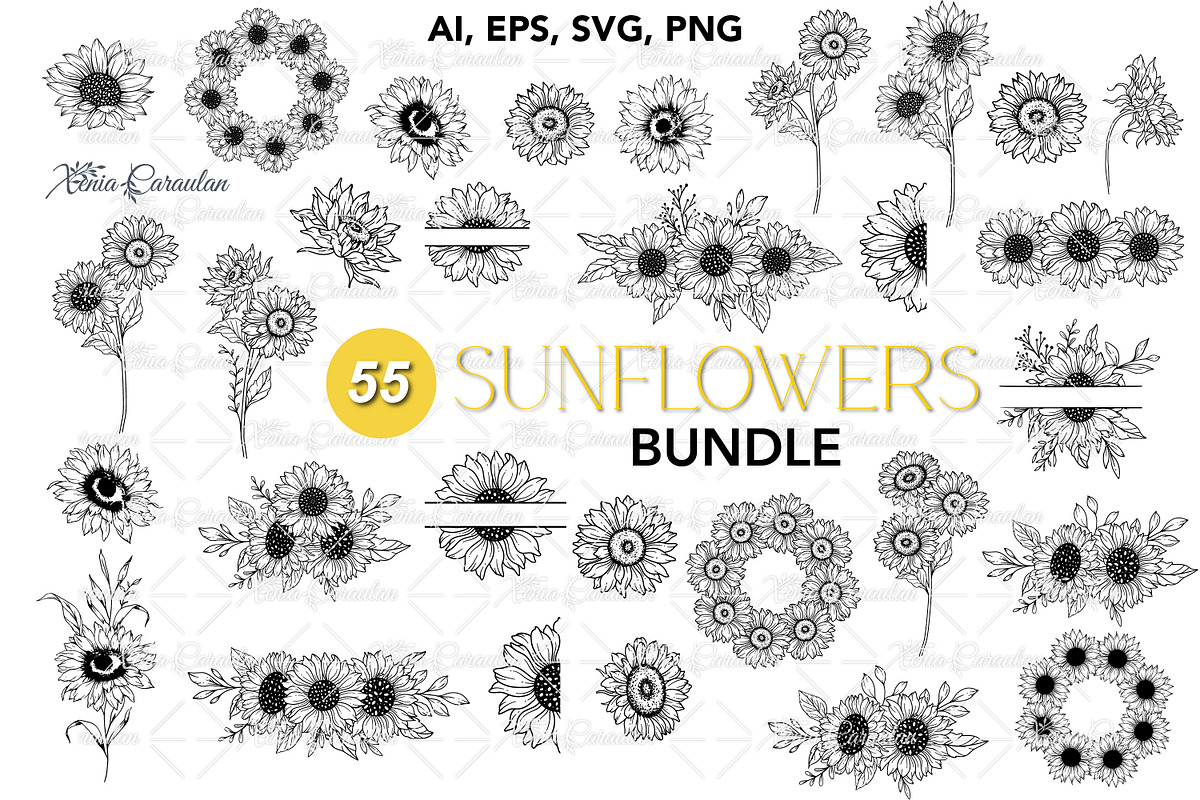 Sunflowers SVG Bundle, a Decorative Illustration by CaraulanStore (Photo 1 of 6)