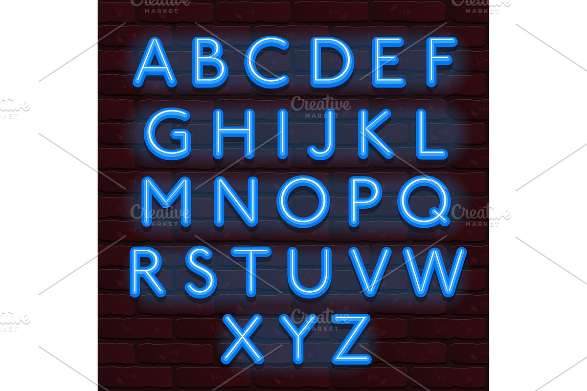 Neon Banner blue color alphabet font
