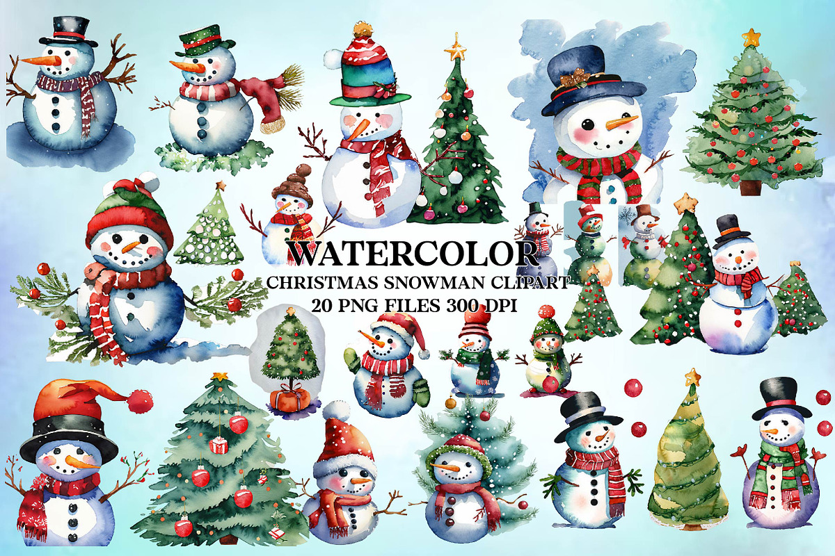 Cute Christmas Snowman Clipart, a Seasonal Illustration by Craft Nest (Photo 1 of 5)
