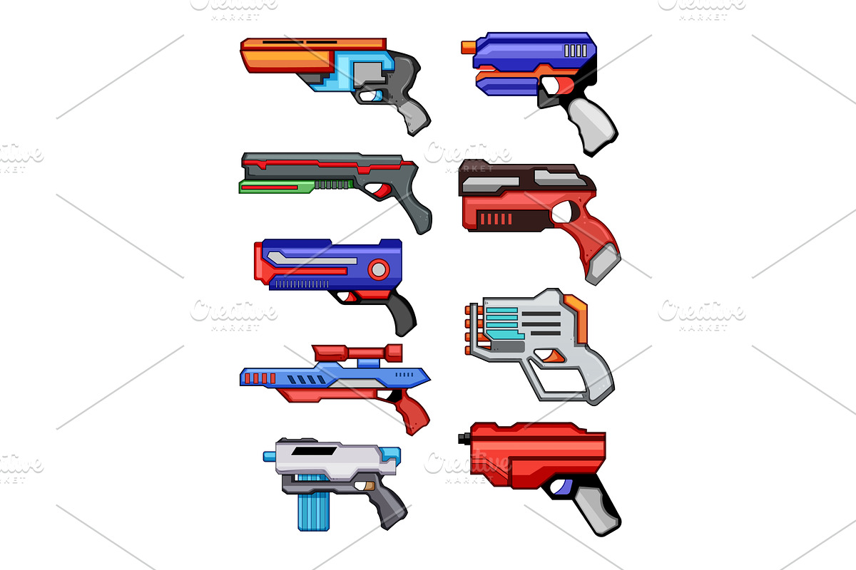Collection of colorful toy blasters, an Object Illustration by pikepicture
