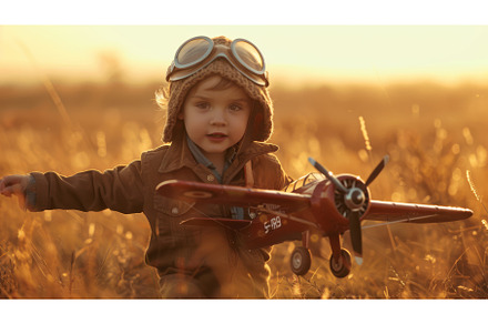 Young Boy Playing With Toy Airplane, a Nature Photo by Goinyk
